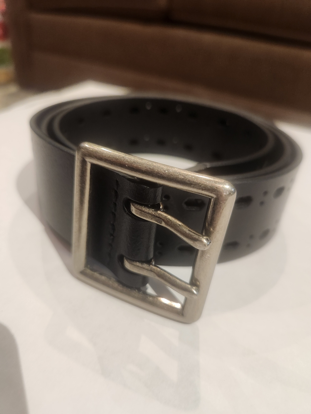 Bonded Leather Belt Grunge Double Prong Black 38" Length Fits 37.5" Guatemala